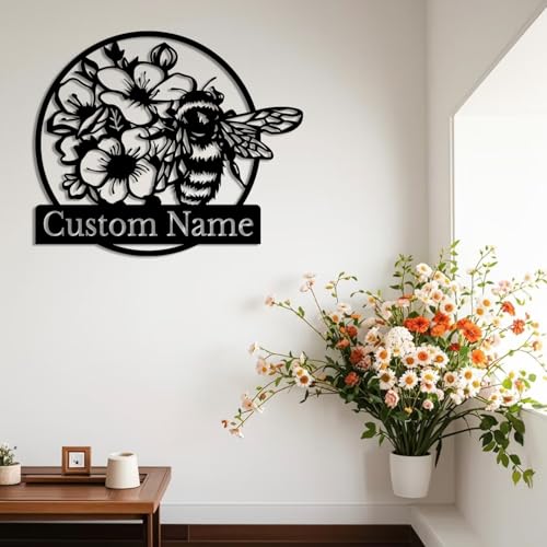 Custom Honey Bee Metal Wall Sign, Personalized Metal Bee Decor, Bee Garden Art, Gift for Bee Keeper, Bee Farm Sign, Gardener Decor, Bee Art (Bee M)