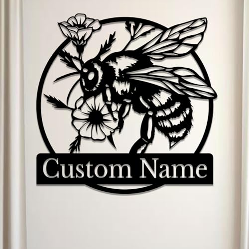 Custom Honey Bee Metal Wall Sign, Personalized Metal Bee Decor, Bee Garden Art, Gift for Bee Keeper, Bee Farm Sign, Gardener Decor, Bee Art (Bee M)
