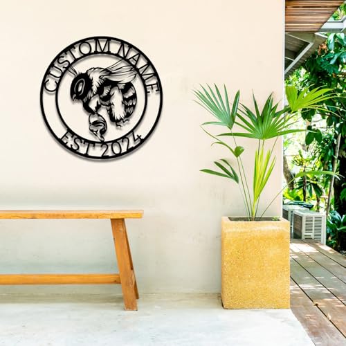 Custom Honey Bee Metal Wall Sign, Personalized Metal Bee Decor, Bee Garden Art, Gift for Bee Keeper, Bee Farm Sign, Gardener Decor, Bee Art (Bee M)