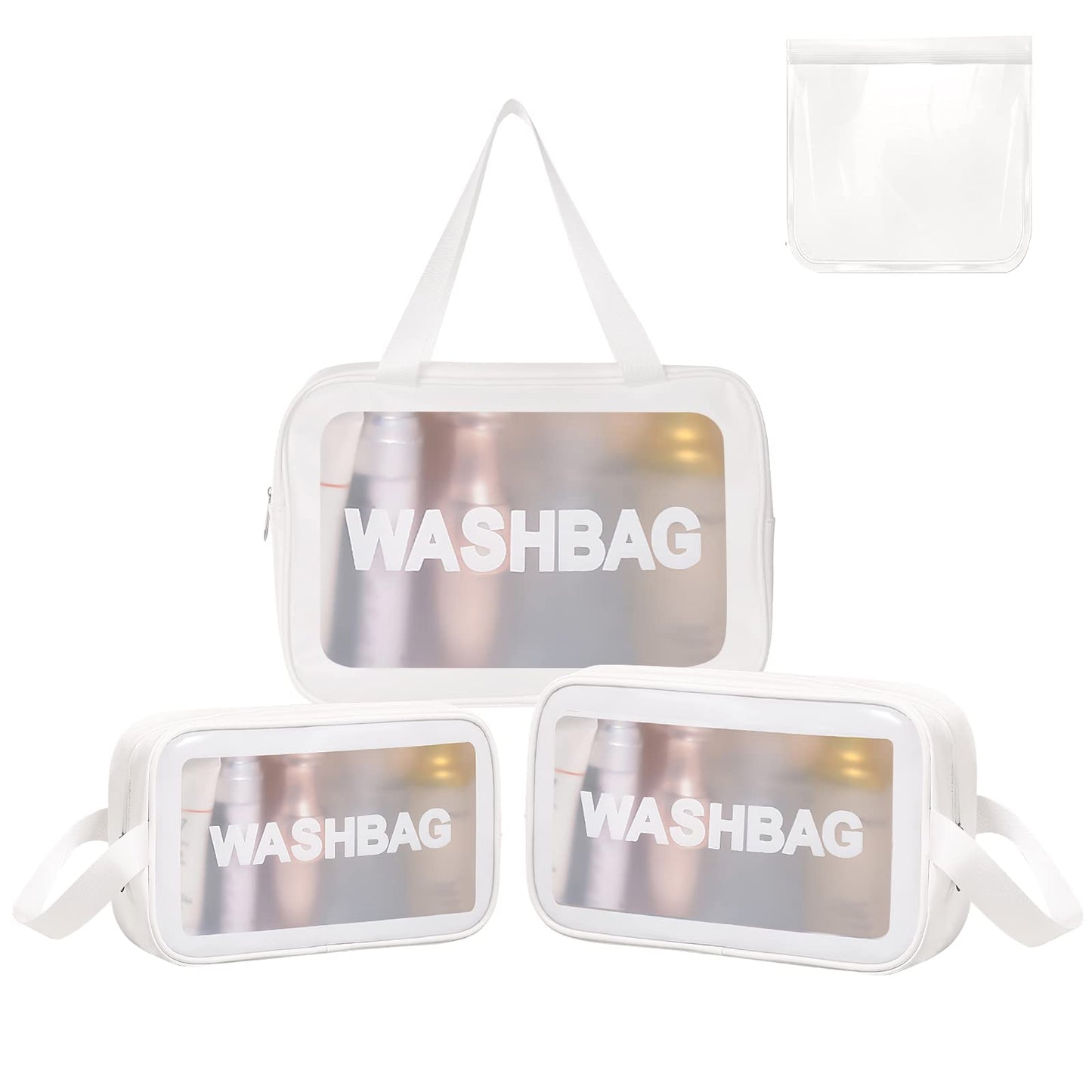 3PCS Clear Toiletry Bag, Wash Bag, Clear PU Makeup Bags, Waterproof Toiletry Travel Bags with Zipper Handle, Portable Airport Cosmetic B-ag for Travel Bathroom Men Women（Blue）