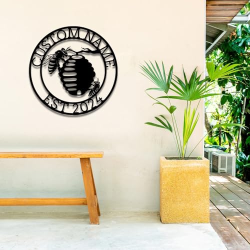 Custom Honey Bee Metal Wall Sign, Personalized Metal Bee Decor, Bee Garden Art, Gift for Bee Keeper, Bee Farm Sign, Gardener Decor, Bee Art (Bee M)