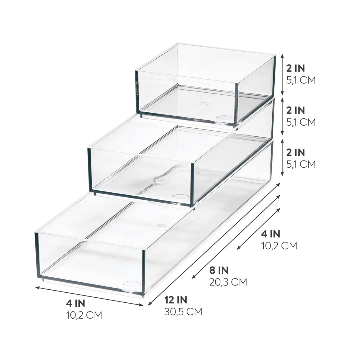 iDesign Storage Drawer from the Signature Series by Sarah Tanno, Rectangular PET Makeup Tray for Beauty Products, Cosmetic Organiser System, Clear/Matte White, 10.2 cm x 20.3 cm x 5 cm