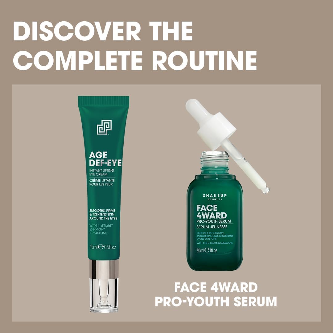 Shakeup Cosmetics Mens Eye Cream, Lifting & Firming Formula, Helps Reduce Fine Lines and Crow's Feet, Hydrating with Peptides & Caffeine, 15ml. Aka. AGE DEF-EYE