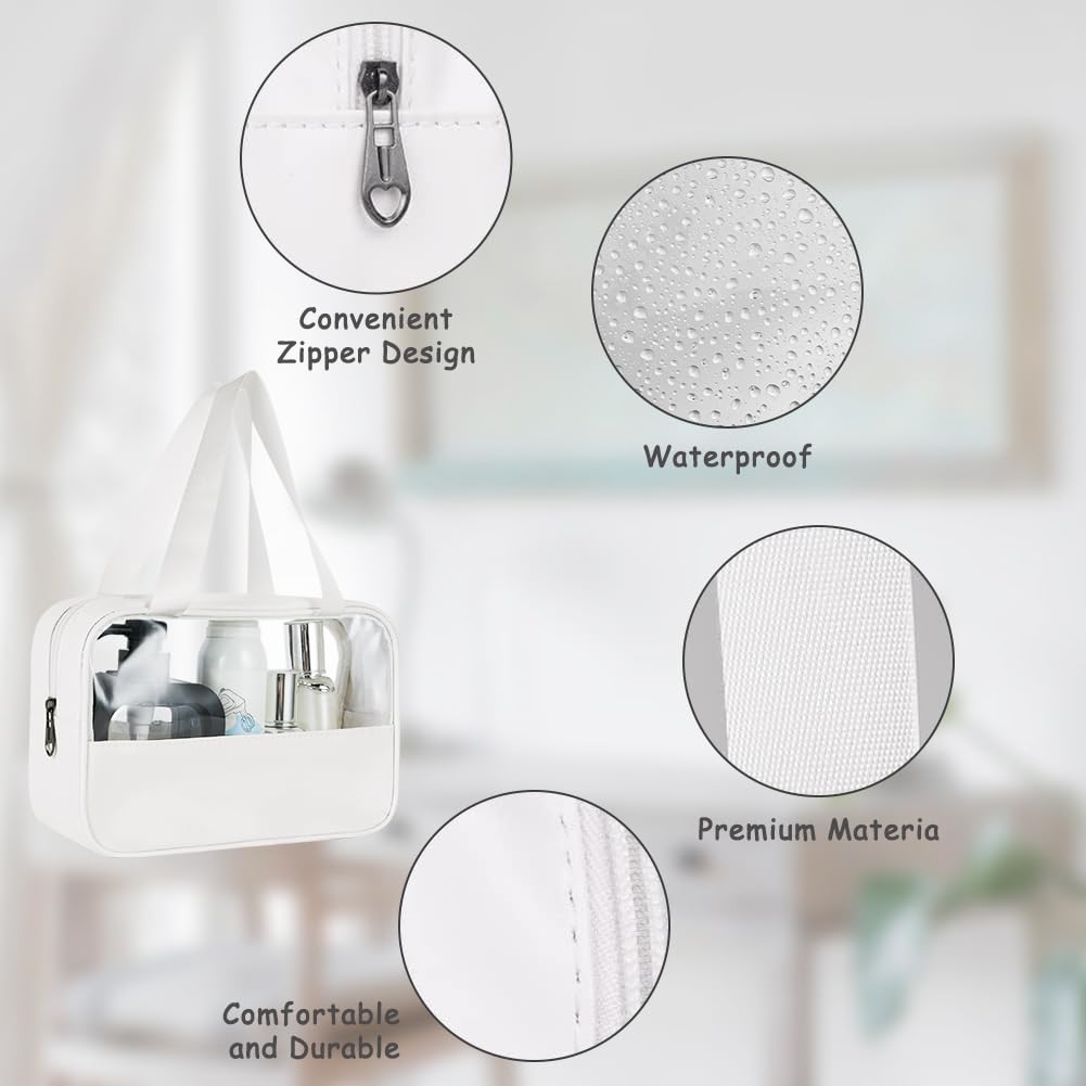 3PCS Clear Toiletry Bag, Wash Bag, Clear PU Makeup Bags, Waterproof Toiletry Travel Bags with Zipper Handle, Portable Airport Cosmetic B-ag for Travel Bathroom Men Women（Blue）