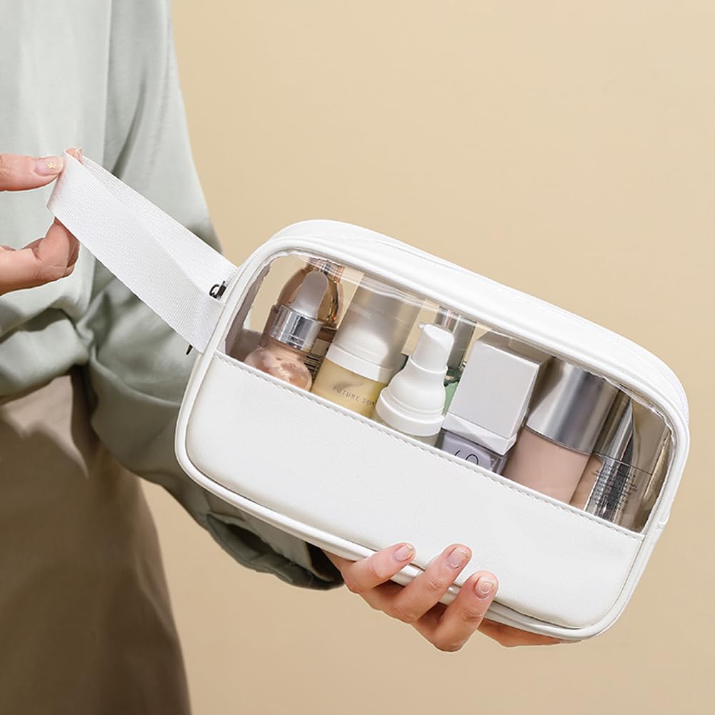 3PCS Clear Toiletry Bag, Wash Bag, Clear PU Makeup Bags, Waterproof Toiletry Travel Bags with Zipper Handle, Portable Airport Cosmetic B-ag for Travel Bathroom Men Women（Blue）