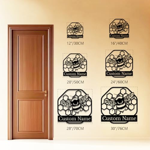 Custom Honey Bee Metal Wall Sign, Personalized Metal Bee Decor, Bee Garden Art, Gift for Bee Keeper, Bee Farm Sign, Gardener Decor, Bee Art (Bee M)