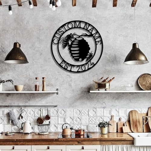 Custom Honey Bee Metal Wall Sign, Personalized Metal Bee Decor, Bee Garden Art, Gift for Bee Keeper, Bee Farm Sign, Gardener Decor, Bee Art (Bee M)