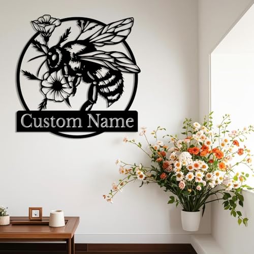 Custom Honey Bee Metal Wall Sign, Personalized Metal Bee Decor, Bee Garden Art, Gift for Bee Keeper, Bee Farm Sign, Gardener Decor, Bee Art (Bee M)