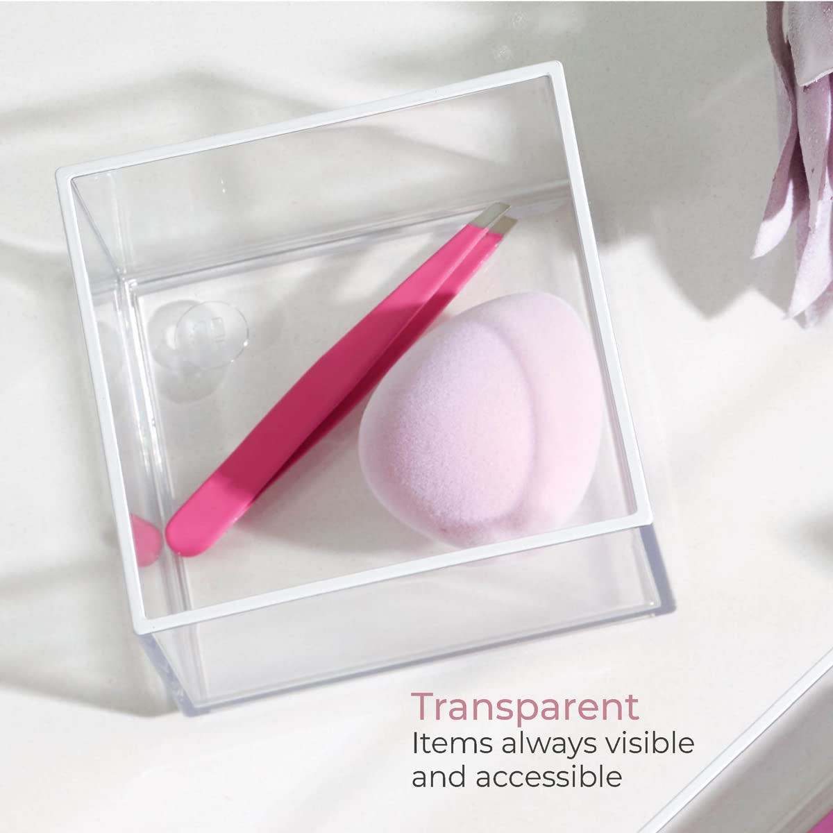 iDesign Storage Drawer from the Signature Series by Sarah Tanno, Rectangular PET Makeup Tray for Beauty Products, Cosmetic Organiser System, Clear/Matte White, 10.2 cm x 20.3 cm x 5 cm