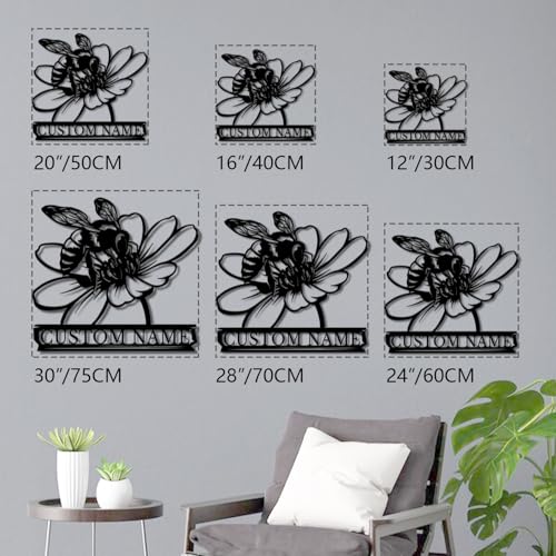 Custom Honey Bee Metal Wall Sign, Personalized Metal Bee Decor, Bee Garden Art, Gift for Bee Keeper, Bee Farm Sign, Gardener Decor, Bee Art (Bee M)