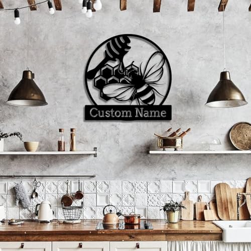 Custom Honey Bee Metal Wall Sign, Personalized Metal Bee Decor, Bee Garden Art, Gift for Bee Keeper, Bee Farm Sign, Gardener Decor, Bee Art (Bee M)