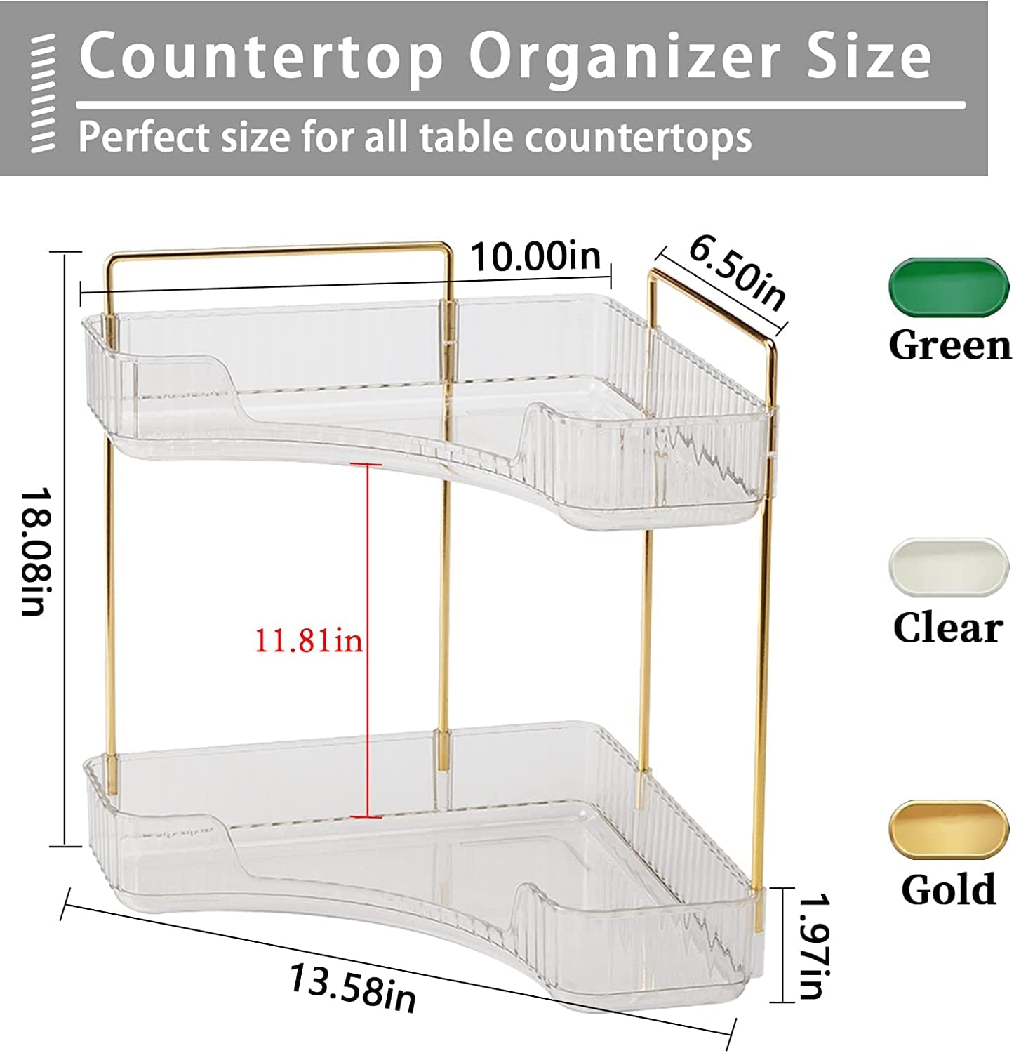 Bingobang Makeup Organiser Corner Trays, 3 Tiers Skincare Cosmetic Organizer Acrylic Large, Storage Tidy for Lipstick, Nail Care, Perfume, Brush, Vanity Dresser, Bedroom, Kitchen, Bathroom(Grey)