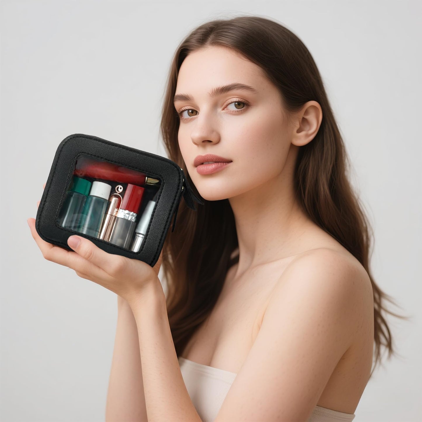 Clear Makeup Bag Travel Toiletries Bags for Women Cosmetic Bags with Double Zippers Waterproof Small Makeup Bag for Ladies Girls