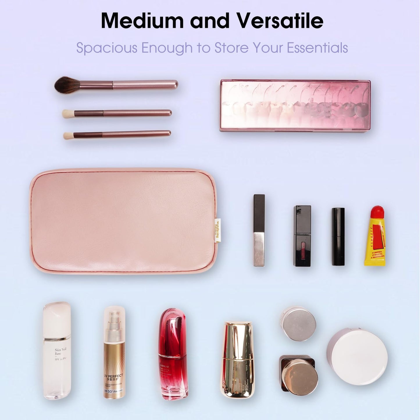 Small Makeup Bag for Handbag, Mini Make Up Bag for Purse, Small Makeup Pouch for Women, Cosmetic Bag with Slip-in Pockets, Vegan Leather Travel Makeup Bag, Black (Patent Pending)