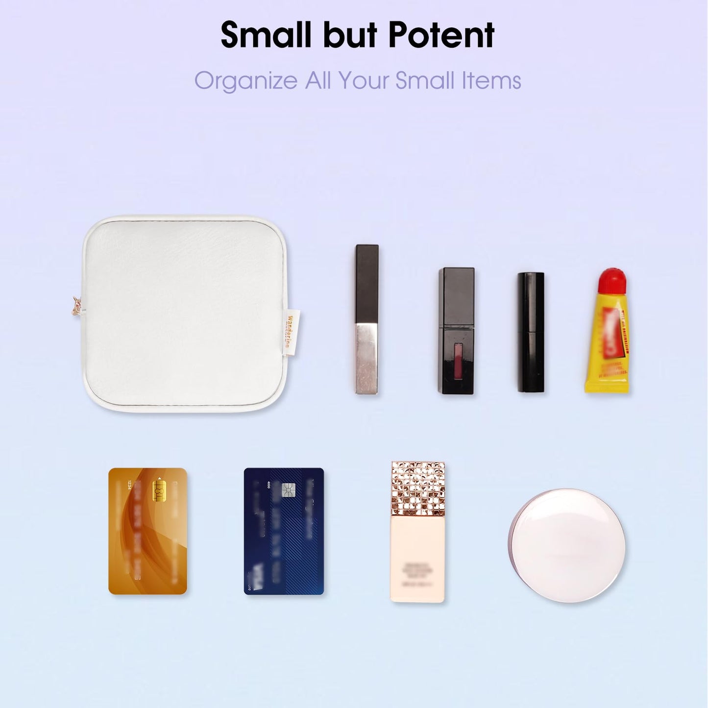 Small Makeup Bag for Handbag, Mini Make Up Bag for Purse, Small Makeup Pouch for Women, Cosmetic Bag with Slip-in Pockets, Vegan Leather Travel Makeup Bag, Black (Patent Pending)