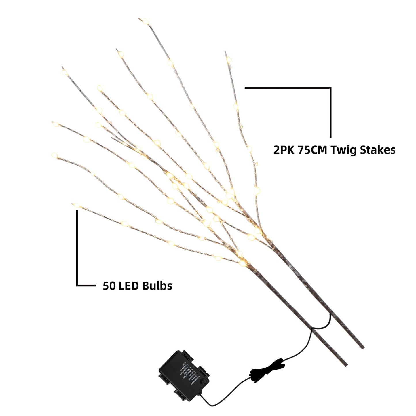 EAMBRITE 3PK 76cm Home Decorative Twig Lights Garden Stake Branch Lights with 60 Warm White LEDs Mains Powered Lighted Branches for Floor Vases Spring Xmas Decor Outdoor and Indoor