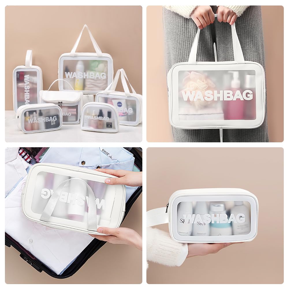 3PCS Clear Toiletry Bag, Wash Bag, Clear PU Makeup Bags, Waterproof Toiletry Travel Bags with Zipper Handle, Portable Airport Cosmetic B-ag for Travel Bathroom Men Women（Blue）