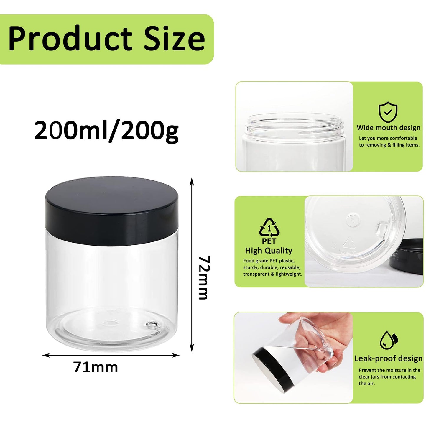 Apstaqeoo 4PCS 150ML Empty Plastic Jars With Black Lids, Clear Round Face Cream Jars Cosmetic Container Travel Storage Jar With Inner Liners for Body Scrub/Lotion/Powder/Ointment/Salves/Sample/Makeup