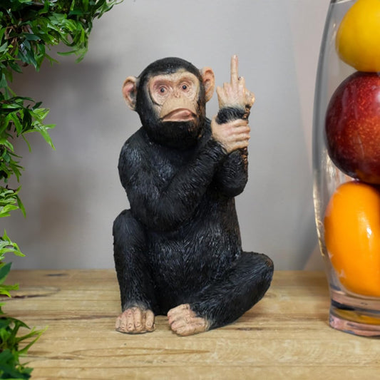 The Enchanted Garden Black Rude Monkey Figurine - Humorous Home Decor Ornaments for Living Room - Middle Finger Gifts - Perfect Gag Gift for Pranksters & Decor Enthusiasts