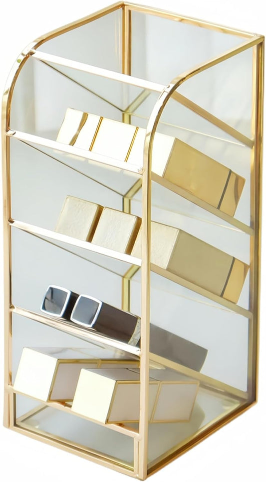 HARLIANGXY Lipstick Organiser Gold, Vintage Lipstick Holder, Makeup Storage, Cosmetic Organiser For Lipsticks, Brushes, Eyeliners, Lip Pencils, Mascara