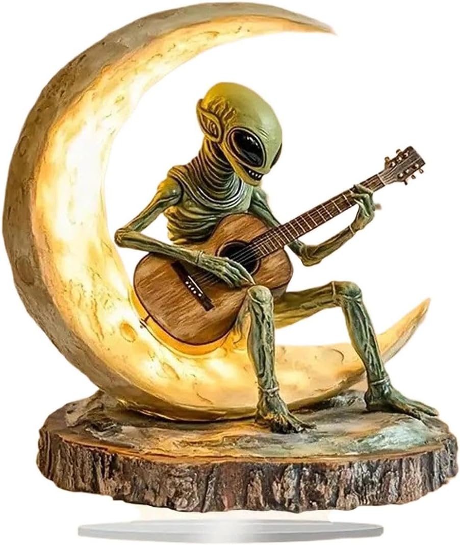 1PC Alien Garden Decor, Unique Alien Garden Statue, Figurine for Home and Yard, Acrylic Moon Guitarist Sculpture for Artistic Spaces