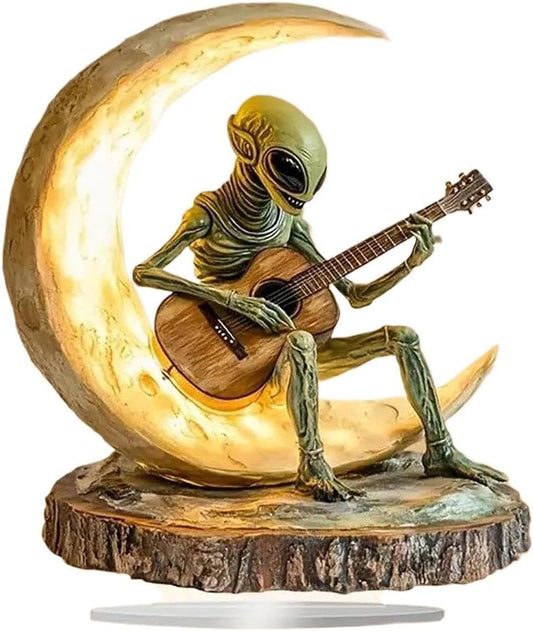 1PC Alien Garden Decor, Unique Alien Garden Statue, Figurine for Home and Yard, Acrylic Moon Guitarist Sculpture for Artistic Spaces