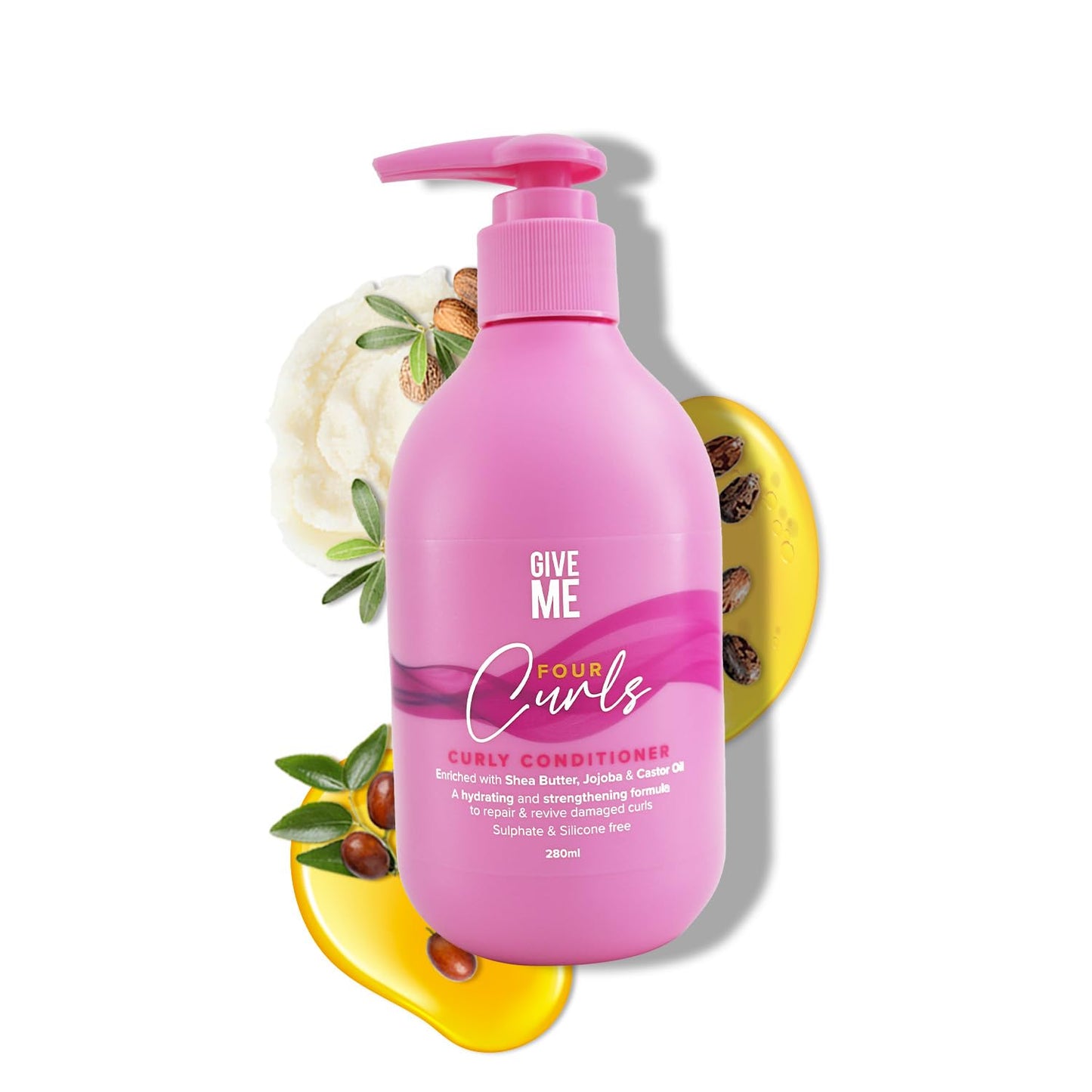 Give Me Cosmetics Four Curls Shampoo, Curly Hair Products, Moisturising, Sulphate Free, Hydrating Formula Infused with Shea Butter Castor and Jojoba Oil