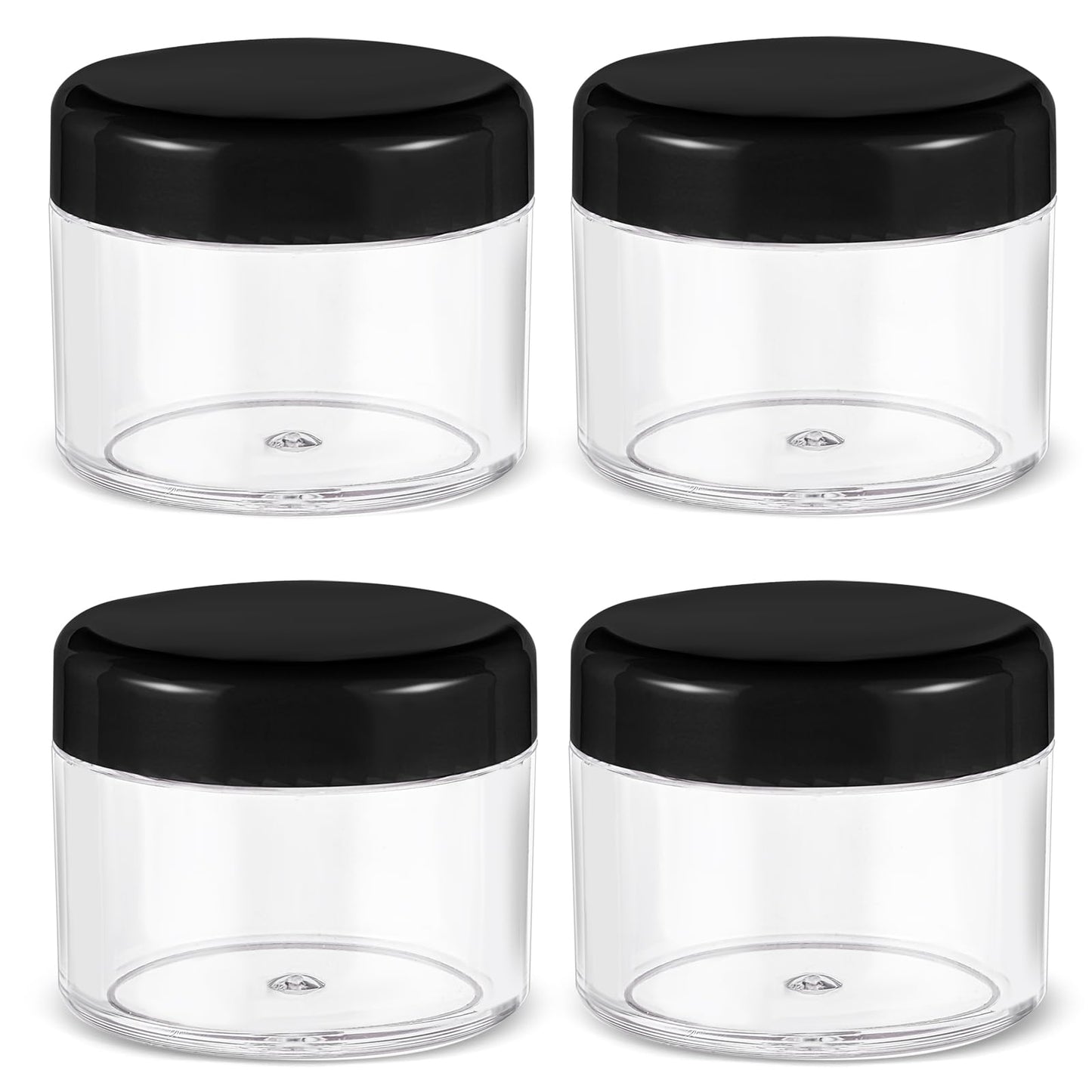 4 Pcs Plastic Cosmetic Cream Jars with Lids - Spatula, Travel-Sized, Leak-Proof, Refillable Makeup Containers, 0.7oz Round Jars for Storage Liquid Oils, Salves, DIY Making (Black)