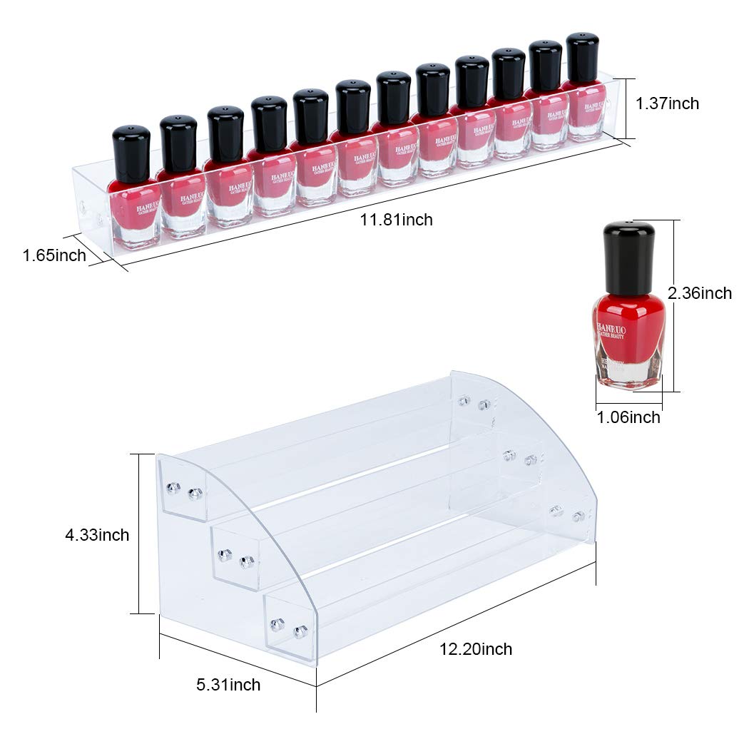 KINGROW Nail Polish Organizer Holder Rack 6 Layers Acrylic Display Rack Eyeglasses Shelf Essential Oils Ink Storage Holds Up to 96 (Fit 1-2oz Bottles)
