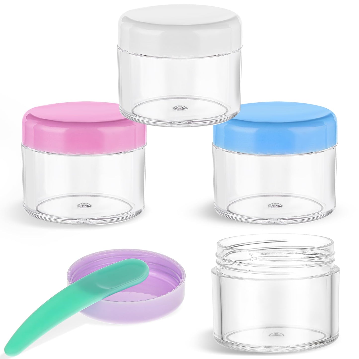 4 Pcs Plastic Cosmetic Cream Jars with Lids - Spatula, Travel-Sized, Leak-Proof, Refillable Makeup Containers, 0.7oz Round Jars for Storage Liquid Oils, Salves, DIY Making (Black)