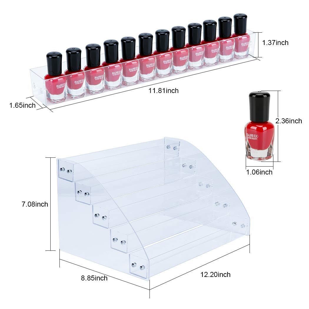 KINGROW Nail Polish Organizer Holder Rack 6 Layers Acrylic Display Rack Eyeglasses Shelf Essential Oils Ink Storage Holds Up to 96 (Fit 1-2oz Bottles)