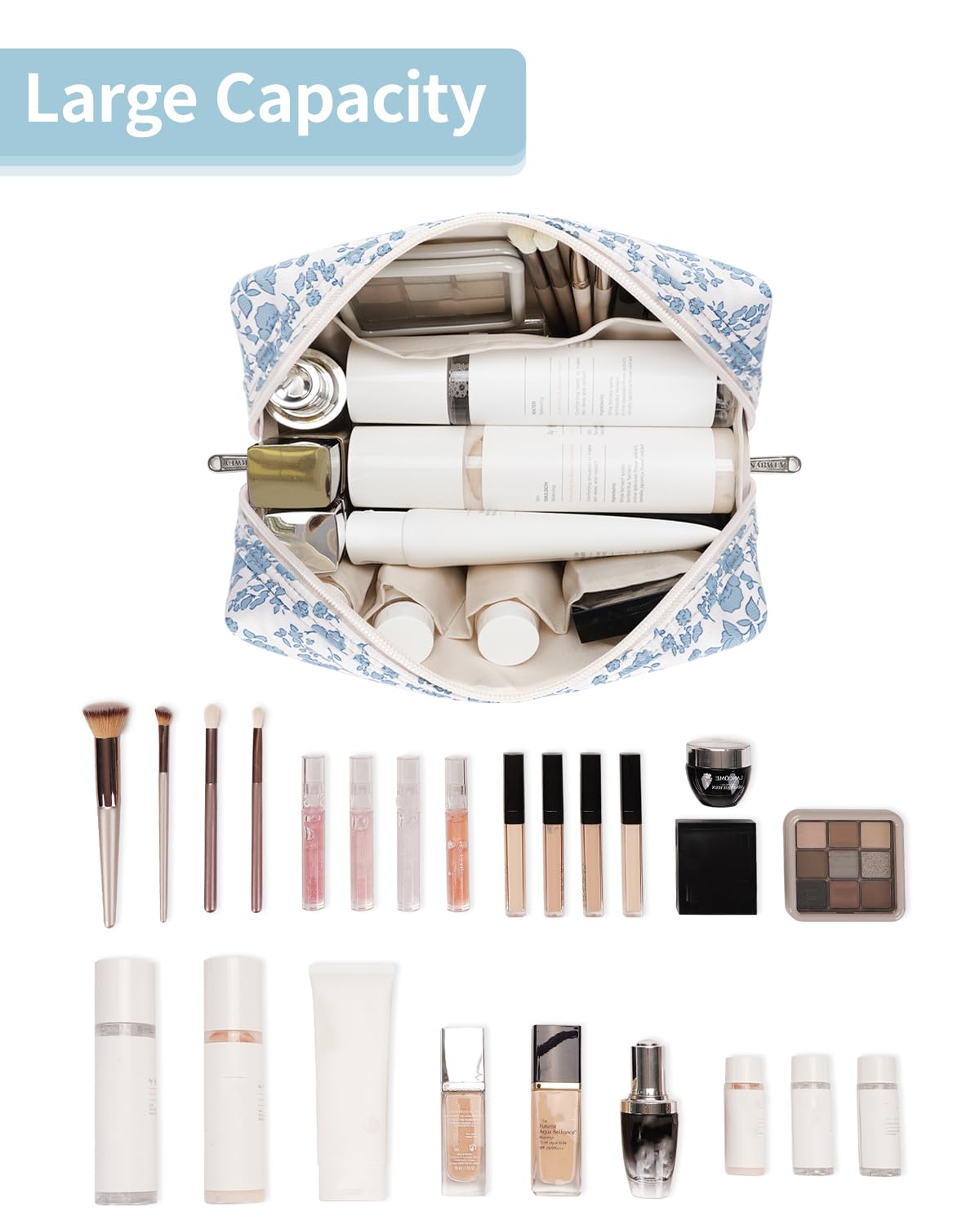 Large Makeup Bag Zipper Pouch Travel Cosmetic Organizer for Women (Mint Green Checkerboard, Large)