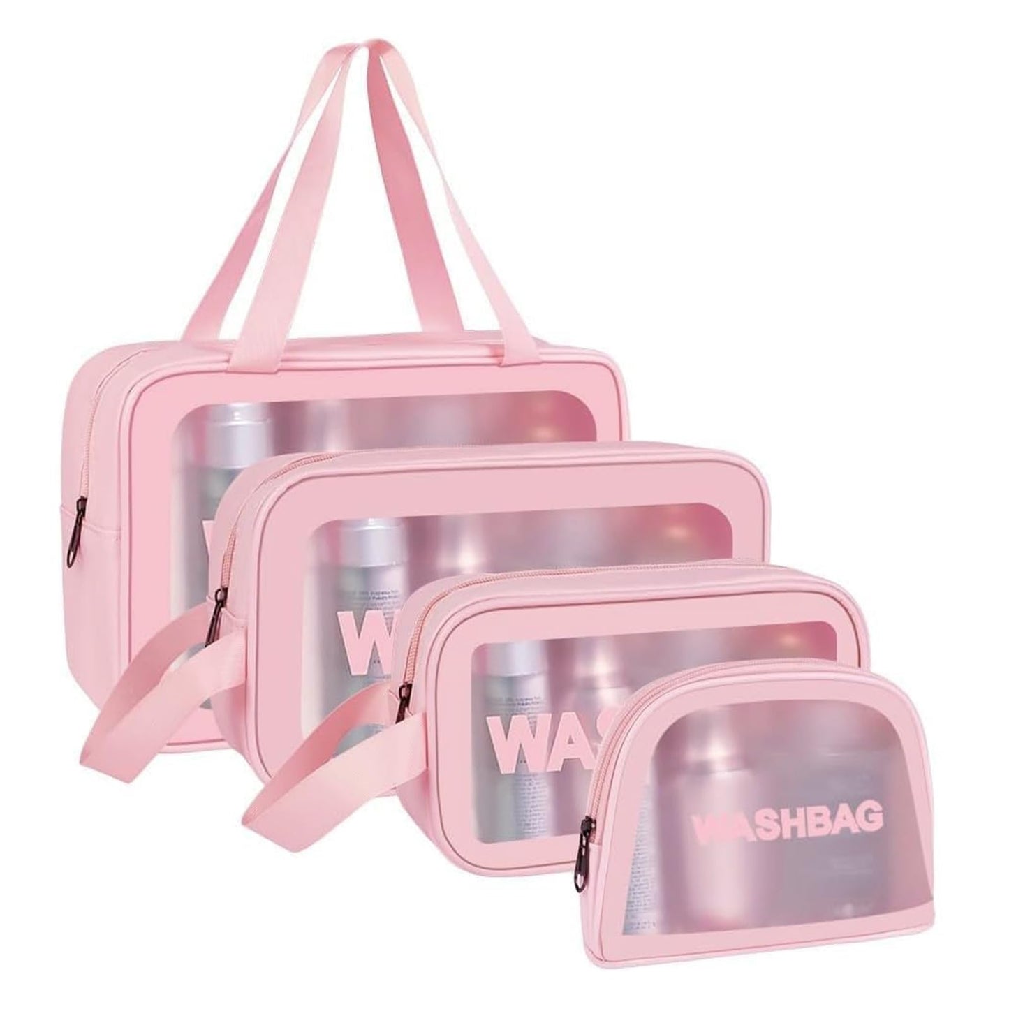 3PCS Clear Toiletry Bag, Wash Bag, Clear PU Makeup Bags, Waterproof Toiletry Travel Bags with Zipper Handle, Portable Airport Cosmetic B-ag for Travel Bathroom Men Women（Blue）