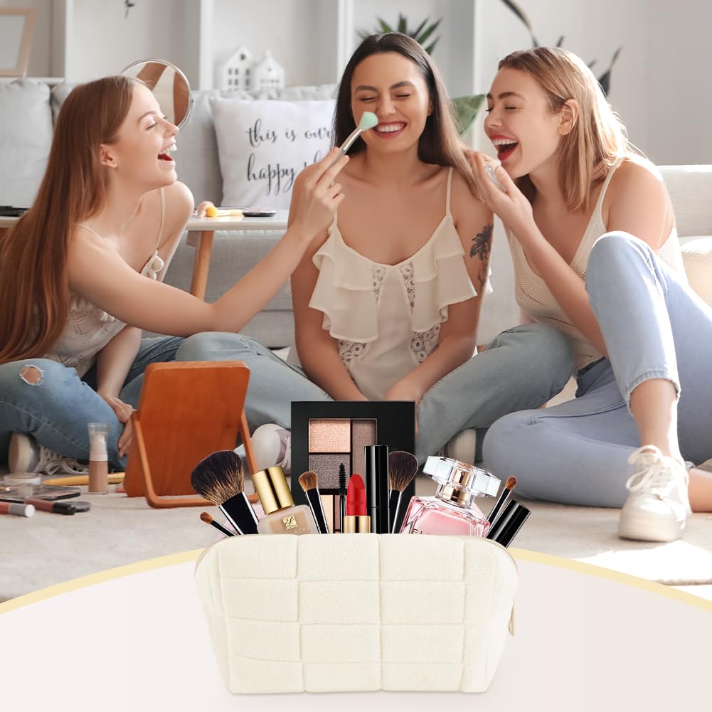 Aucuu Cotton Makeup Bag, Portable Travel Cosmetic Bag, Large Capacity Floral Toiletry Bags, Quilted Wash Bags Organizer for Women Girls