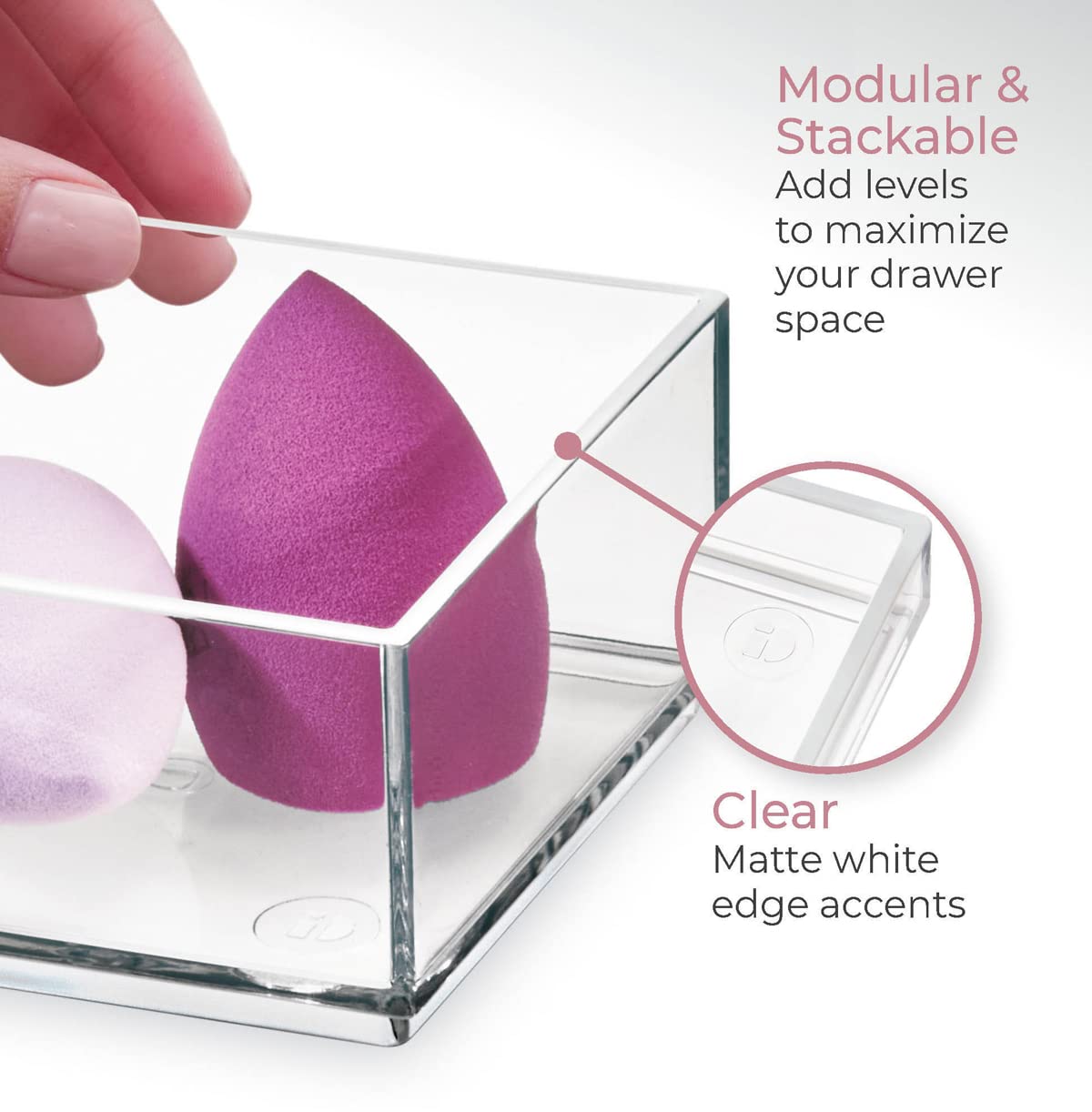 iDesign Storage Drawer from the Signature Series by Sarah Tanno, Rectangular PET Makeup Tray for Beauty Products, Cosmetic Organiser System, Clear/Matte White, 10.2 cm x 20.3 cm x 5 cm