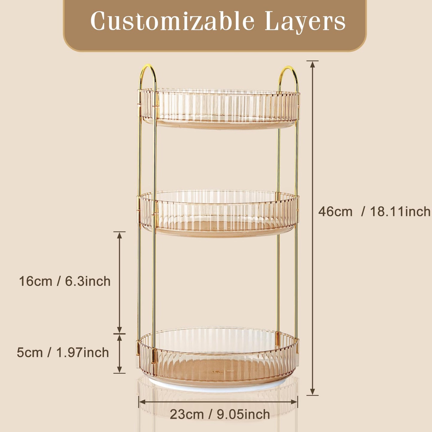 Boxalls Make up Organiser 360° Rotating, 3 Tier Large Capacity Bathroom Organizer, Cosmetics Vanity Storage, Dressing Table Organiser, Skincare Spinning Carousel for Skincare Perfume (3 Tiers, Green)