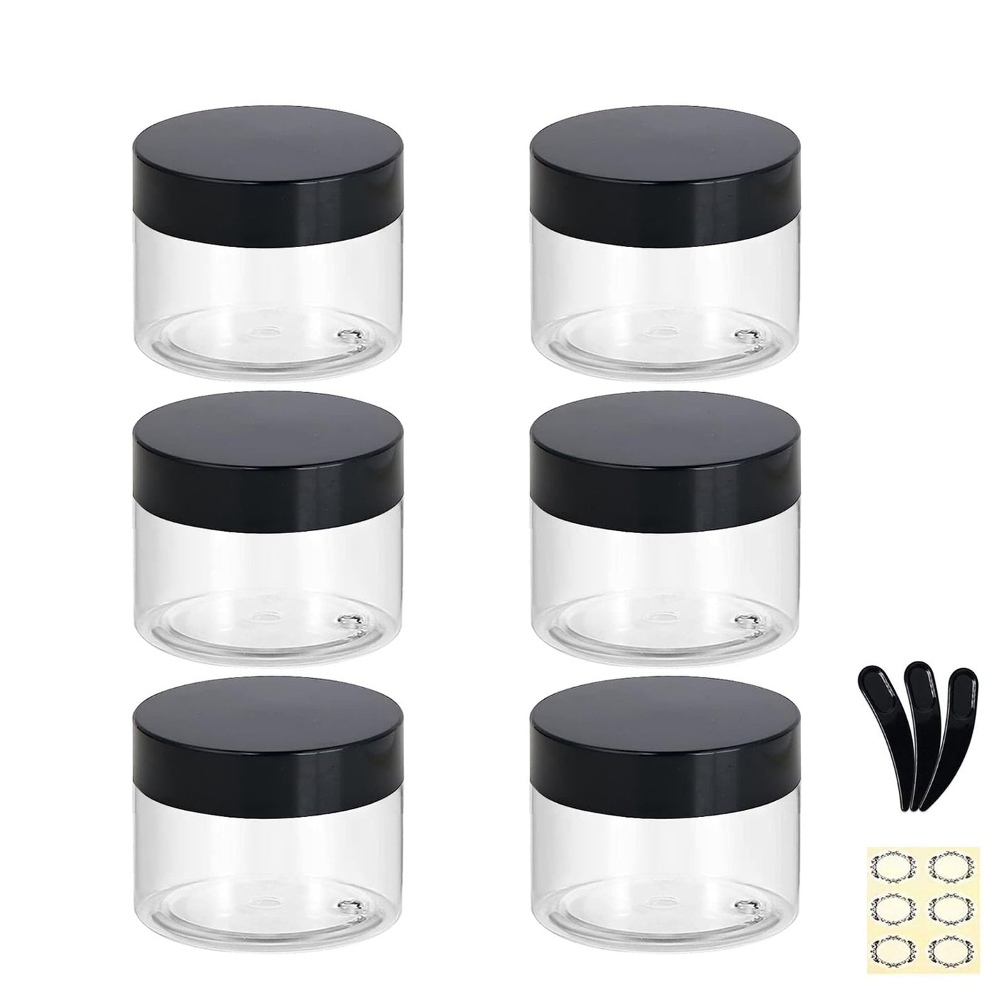 Apstaqeoo 4PCS 150ML Empty Plastic Jars With Black Lids, Clear Round Face Cream Jars Cosmetic Container Travel Storage Jar With Inner Liners for Body Scrub/Lotion/Powder/Ointment/Salves/Sample/Makeup