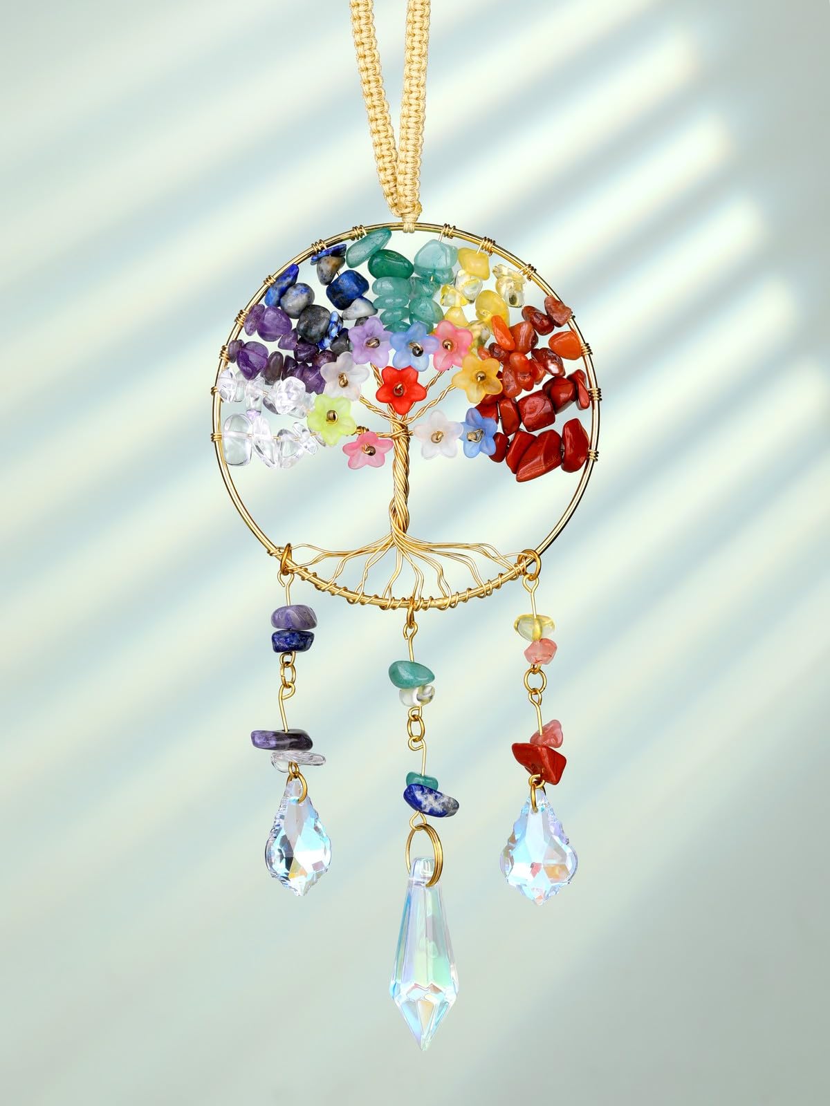 JOVIVI Chakra Tree of Life Crystals Suncatcher Hanging Ornaments Gifts for Women,Healing Crystal Gemstone Chakra Gifts,Sun Catchers for Windows Home Garden Decor