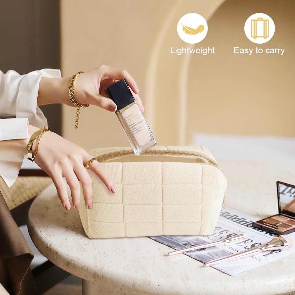 Aucuu Cotton Makeup Bag, Portable Travel Cosmetic Bag, Large Capacity Floral Toiletry Bags, Quilted Wash Bags Organizer for Women Girls