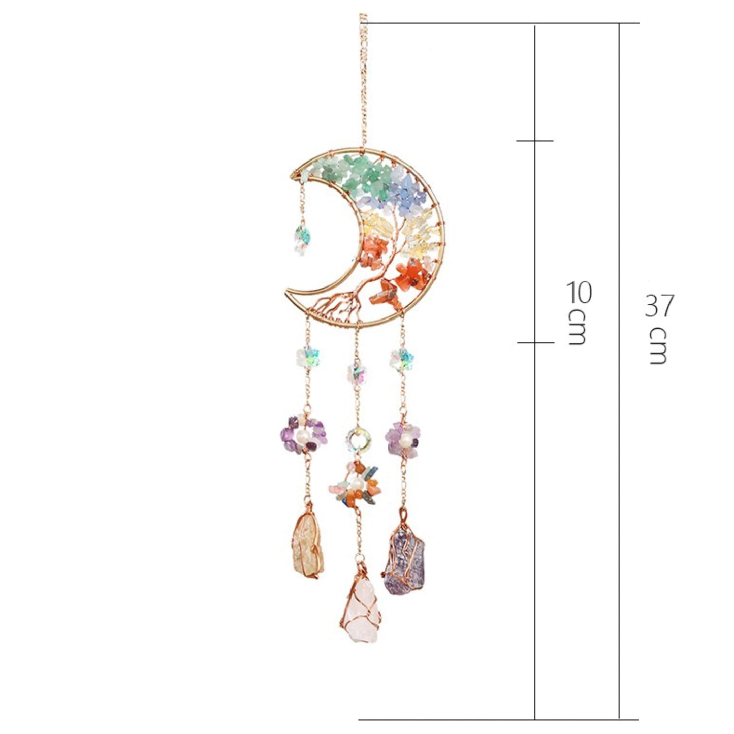 Moon Crystals Tree of Life Dream Catchers,Natural Gem Agate Wall Hangings for Windows Garden Home Décor (New moon shape)