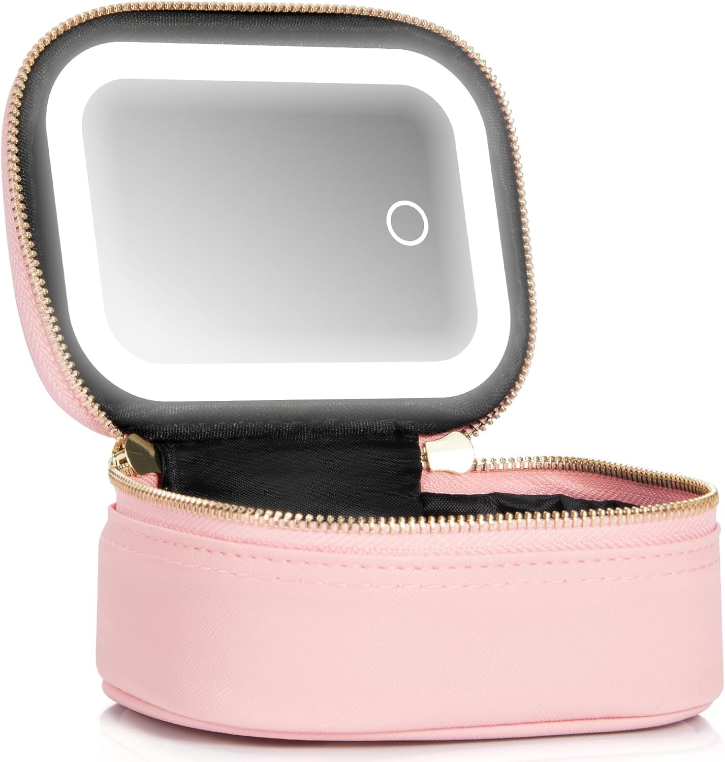 STORICANS Makeup Bag with Mirror, Travel Makeup Organiser Case with Mirror and Light, Mini Cosmetic Organizer, 3 Levels Brightness Adjustable, Portable Artist Storage for Women (Pink)