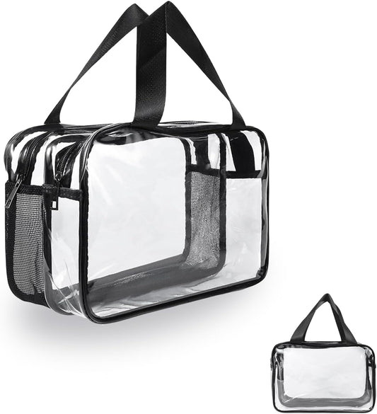 Clear Toiletry Bag & Makeup Organizer - Extra Large Travel Cosmetic with Double Zippers with Handles Waterproof Toiletries Bag for Women & Men (Transparent PVC)