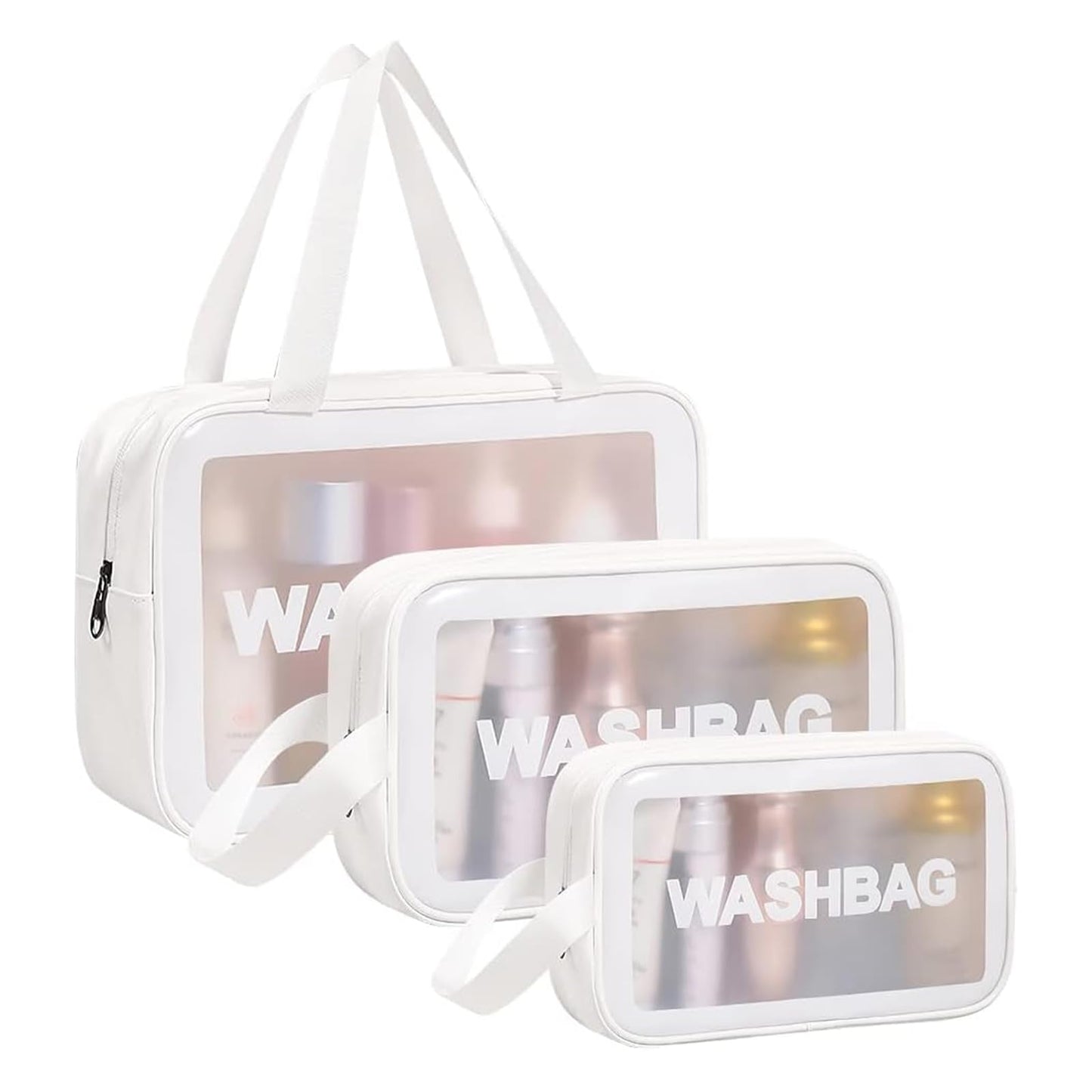 3PCS Clear Toiletry Bag, Wash Bag, Clear PU Makeup Bags, Waterproof Toiletry Travel Bags with Zipper Handle, Portable Airport Cosmetic B-ag for Travel Bathroom Men Women（Blue）