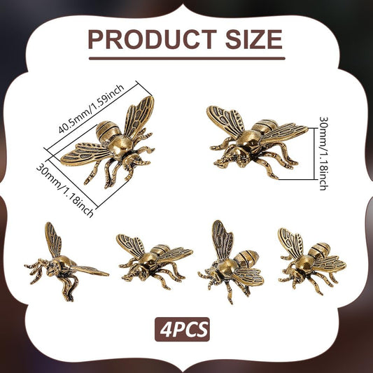AHANDMAKER 4Pcs Bee Figurines Vintage Gold Animal Statues Decorative Insect Ornament Bees Display Decorations Miniature Figurines for Home Office Garden Desktop Decoration 30x40x30mm