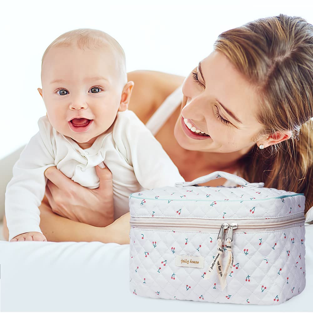 Aucuu Cotton Makeup Bag, Portable Travel Cosmetic Bag, Large Capacity Floral Toiletry Bags, Quilted Wash Bags Organizer for Women Girls