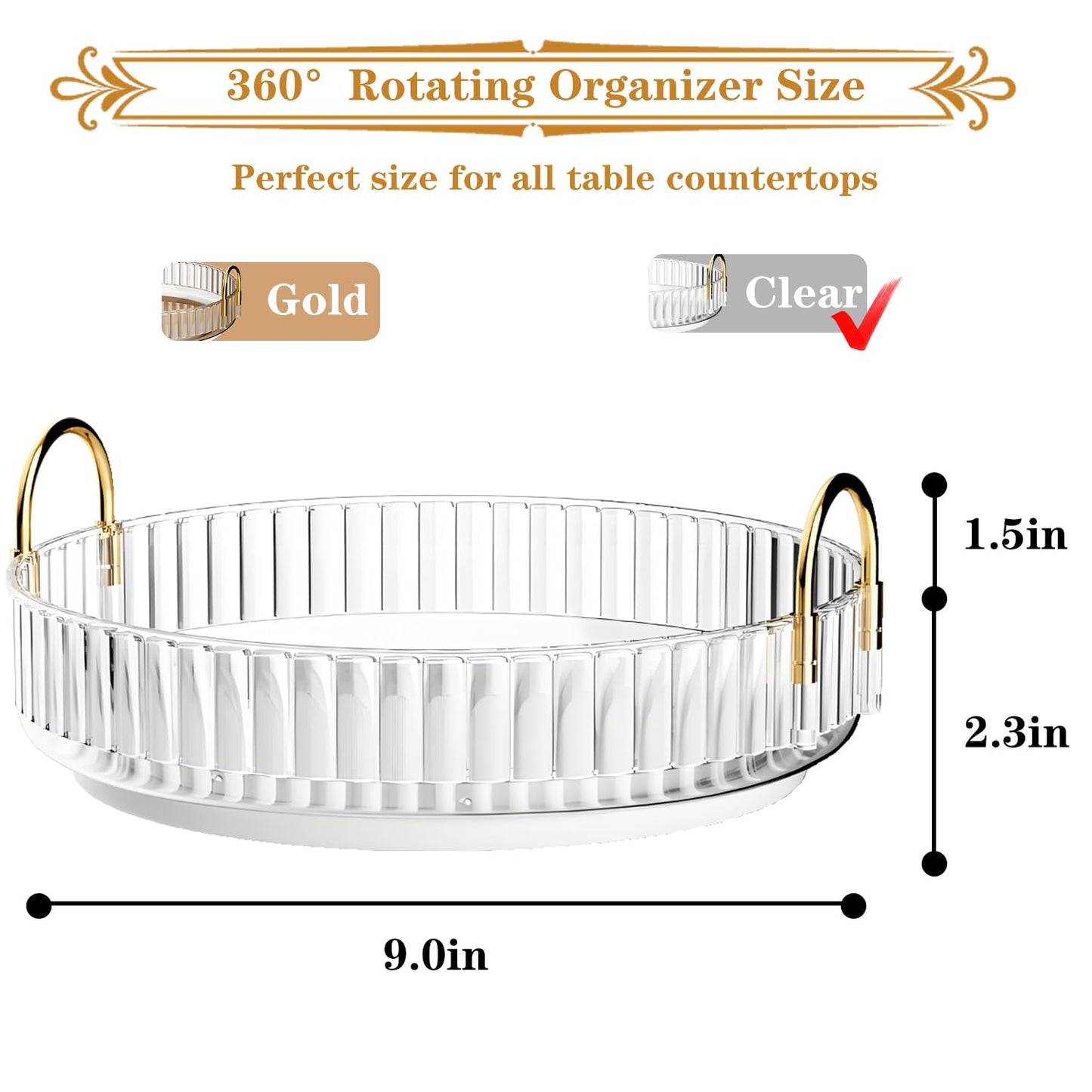 Makeup Organizer for Vanity 360 Rotating, Large Capacity Cosmetic Organisers for Lipsticks, Jewelry, Nail Care, Skincare, Perfume, Ideal Desk Organizer for Dresser, Bathroom and Kitchen(Gold, 1 Tier)