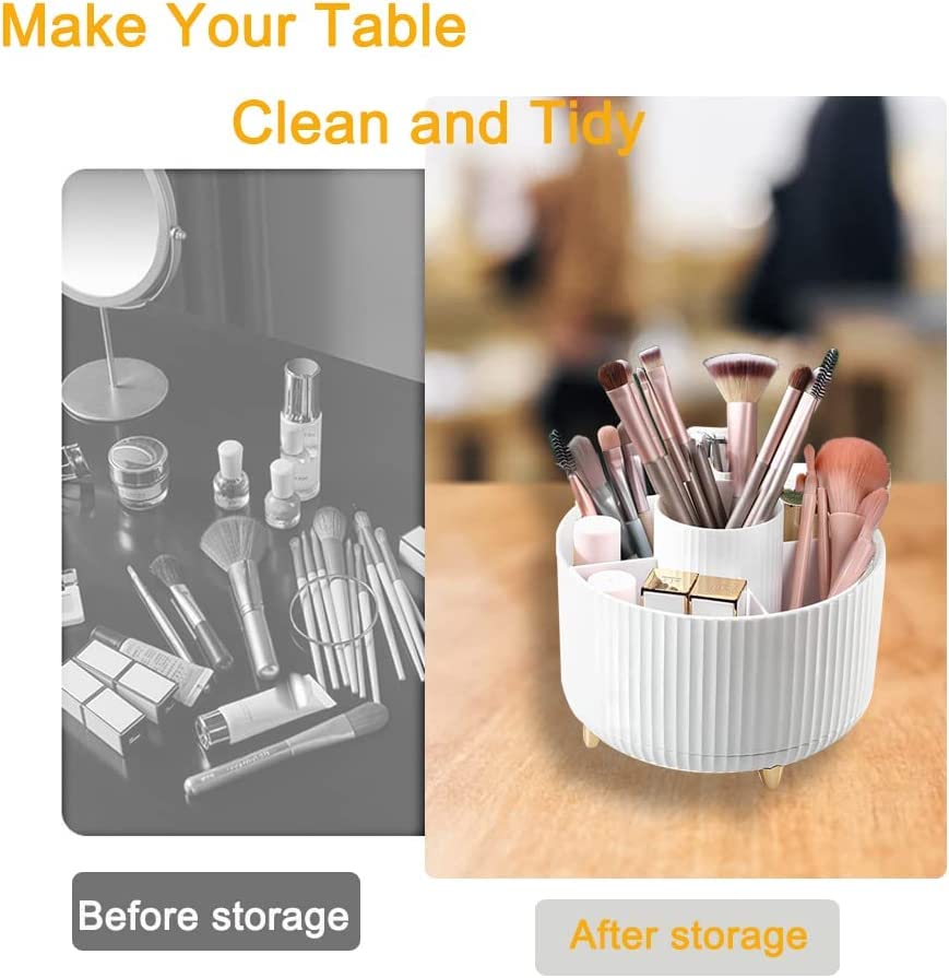 Rotating Makeup Brush Organizer Spinning Make up Brush Stand Holder 5 Slot Decorative Stationery Storage Boxes Cosmetics Display Organiser for Brushes Lipsticks Pencils Comb