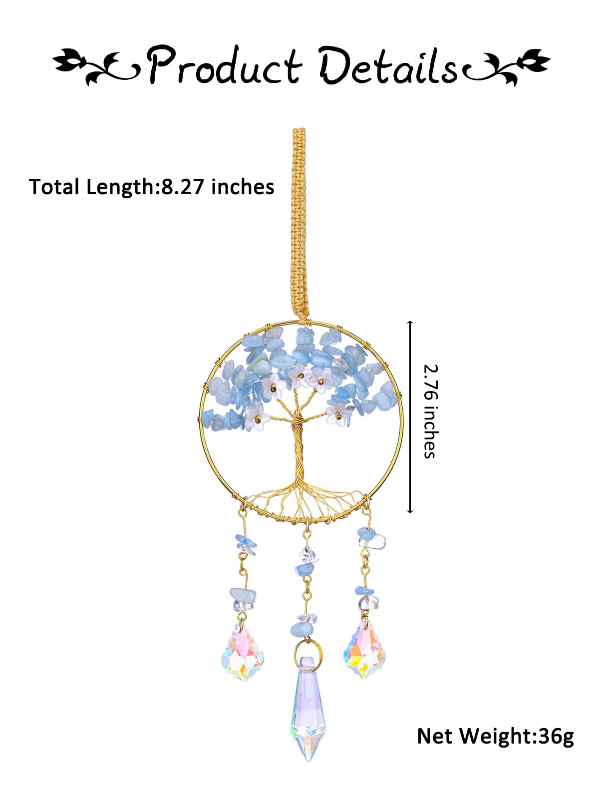 JOVIVI Chakra Tree of Life Crystals Suncatcher Hanging Ornaments Gifts for Women,Healing Crystal Gemstone Chakra Gifts,Sun Catchers for Windows Home Garden Decor