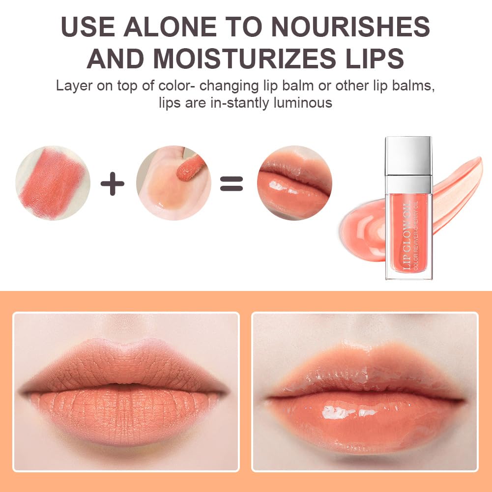 AOOWU Plumping Lip Oil Tinted, Moisturizing Lip Oil Long Lasting Nourishing Lip, Hydrating Lip Gloss Tint Lipstick for Women, Glitter Shine Liquid Lipstick, Lip Glaze Makeup Cosmetic