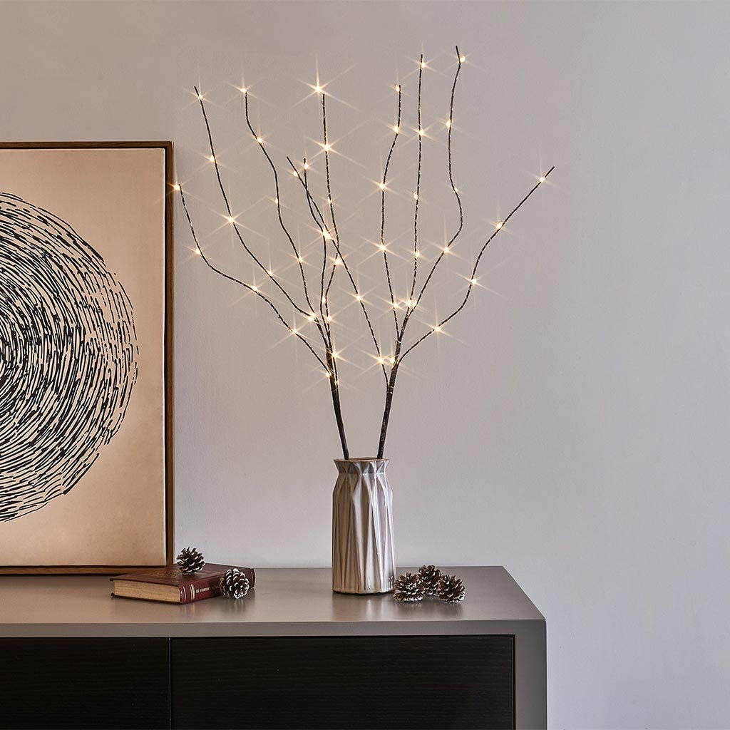 EAMBRITE 3PK 76cm Home Decorative Twig Lights Garden Stake Branch Lights with 60 Warm White LEDs Mains Powered Lighted Branches for Floor Vases Spring Xmas Decor Outdoor and Indoor